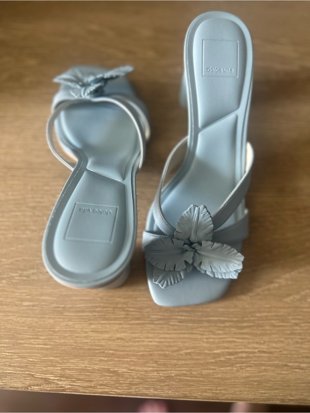 Dolce Vita Light Gray Floral-Accent Slide Mules